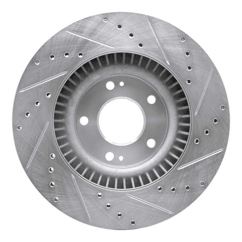 Kia Sorento Brake Rotor (1) - Front Left - R1 Concepts - Drilled & Slotted - Silver - `15-`20